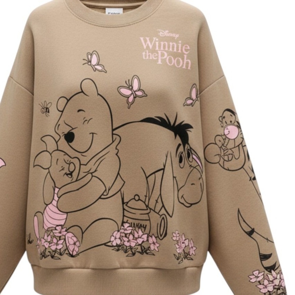 Disney Winnie the Pooh Eeyore Piglet Tigger crewneck Sweatshirt Tan XS